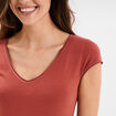 T-shirt col V ajusté manches courtes vieux rose femme