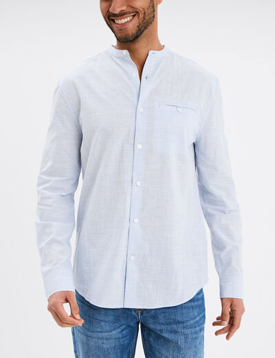 Chemise col mao manches longues coton bleu ciel homme