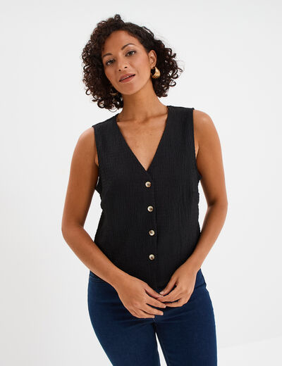 Veston sans manches et col en V noir femme