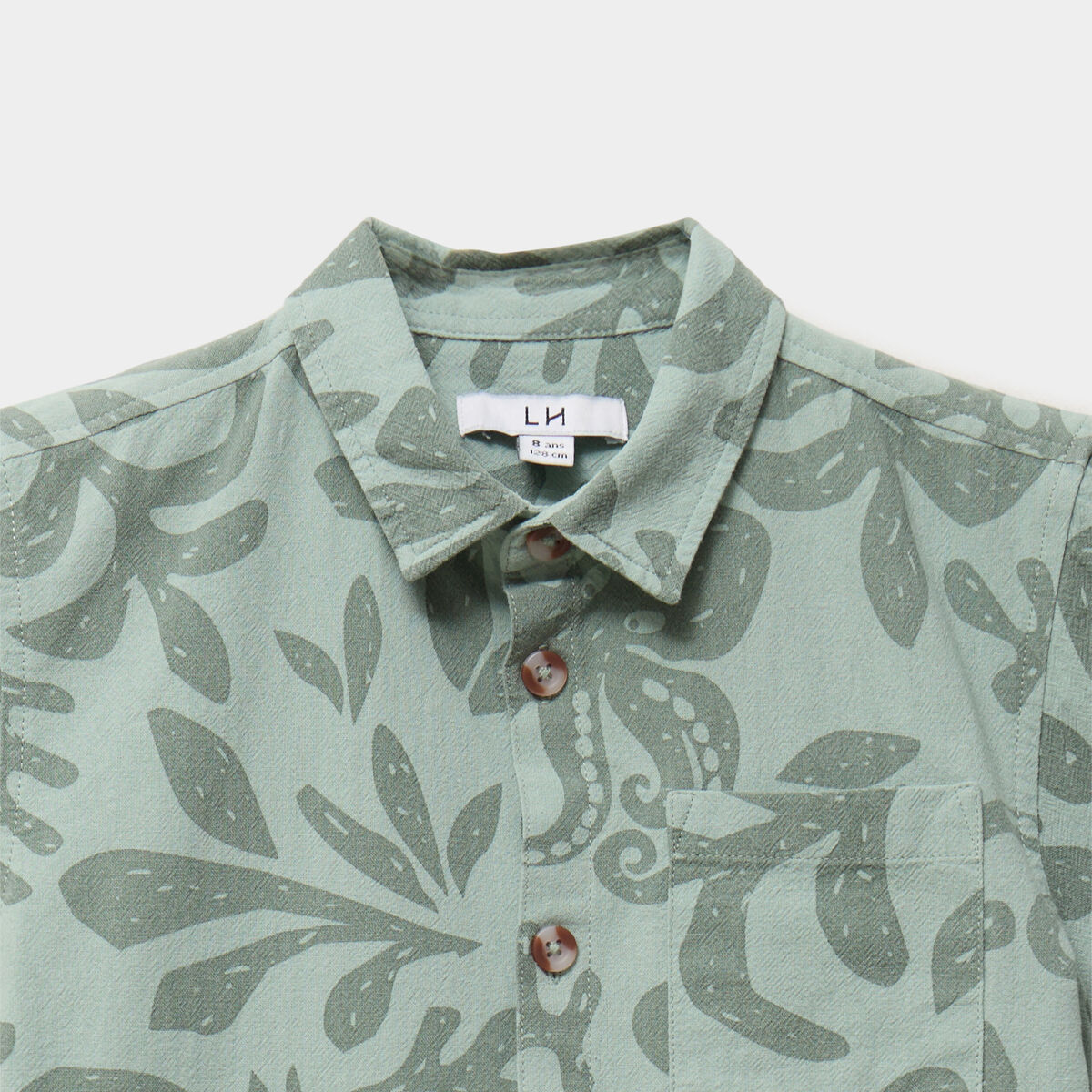 Chemise droite manches courtes coton vert kaki gar&ccedil;on
