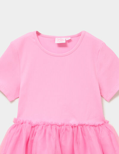 Robe bas tulle manches courtes rose fille