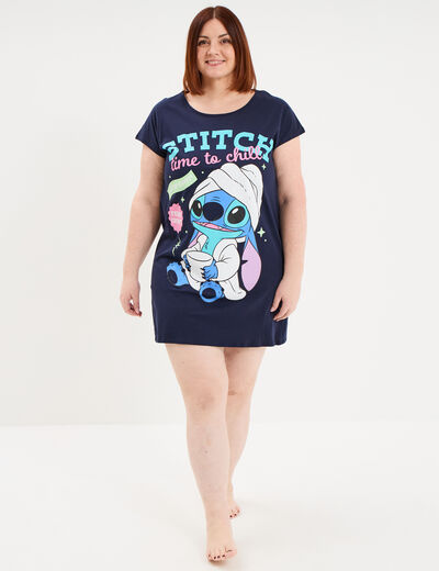 Chemise de nuit coton Stitch bleu marine femme grande taille