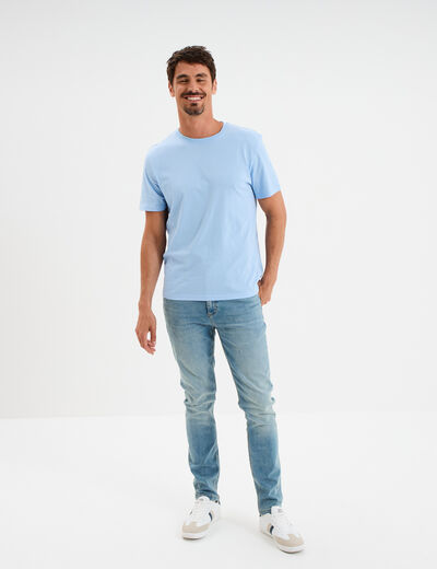 T-shirt droit en coton manches courtes bleu clair homme