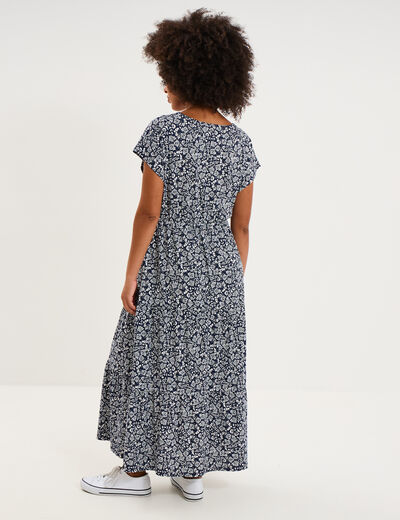 Robe longue col en V grossesse bleu marine femme maternit&eacute;