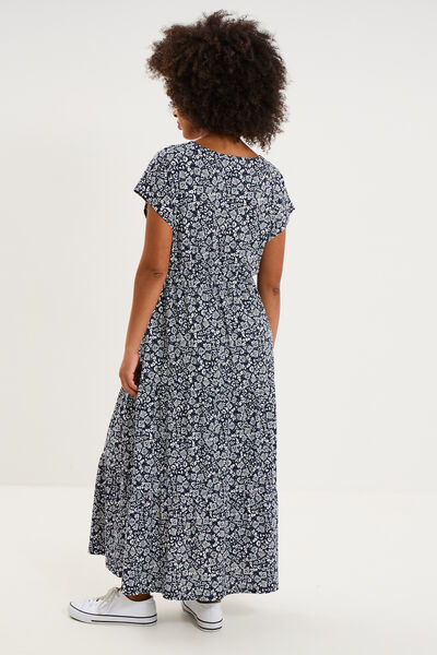 Robe longue col en V grossesse bleu marine femme maternit&eacute;