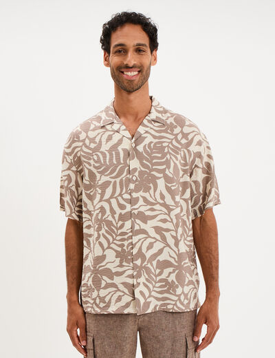 Chemise l&eacute;g&egrave;re textur&eacute;e manches courtes beige homme