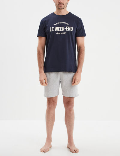 Ensemble pyjama 2 pièces bleu marine homme
