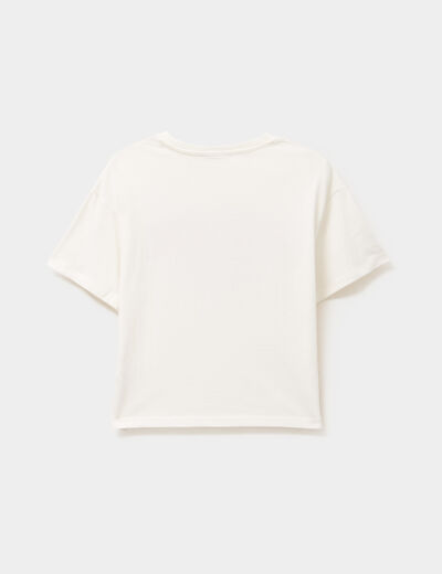 T-shirt col rond manches courtes coton ivoire fille