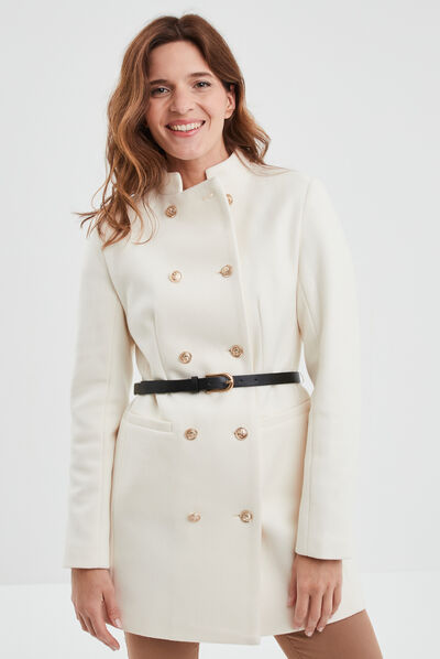Manteau esprit officier avec ceinture ivoire femme