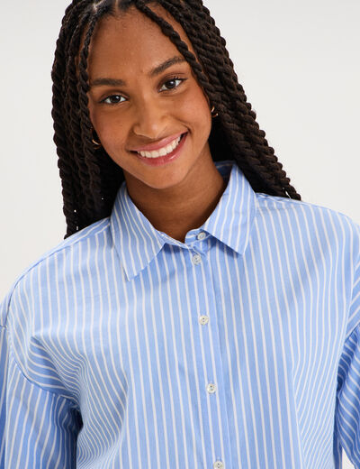 Chemise boxy manches coude boutonn&eacute;e bleu ciel femme