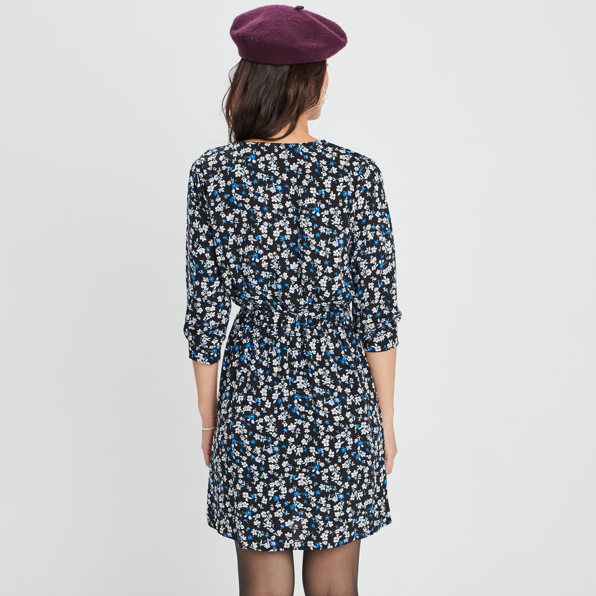 Robe droite à col cache-coeur bleu marine femme