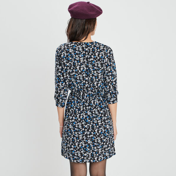 Robe droite à col cache-coeur bleu marine femme