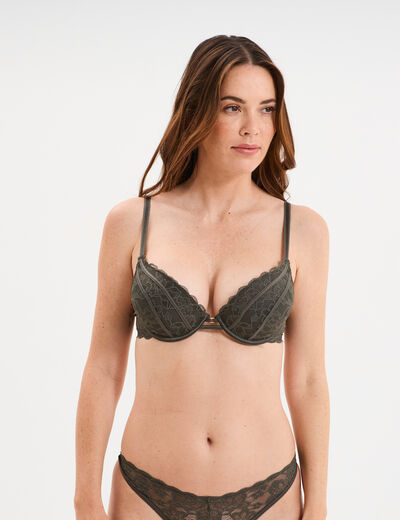 Soutien-gorge ampliforme paddé dentelle vert kaki femme