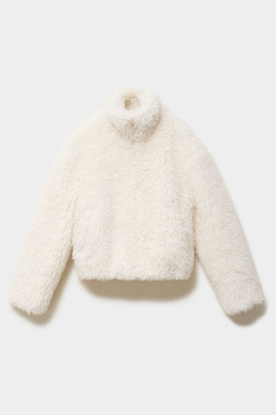 Veste courte fausse fourrure col montant ivoire femme
