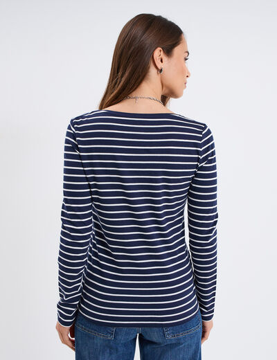 Haut marinière manches longues bleu marine femme