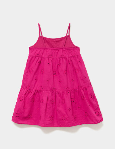 Robe broderie anglaise &agrave; bretelles coton rose fushia fille