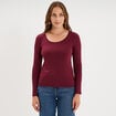 T-shirt coton col rond manches longues bordeaux femme