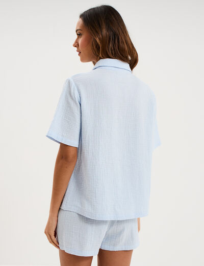 Ensemble pyjama chemise et short coton bleu ciel femme