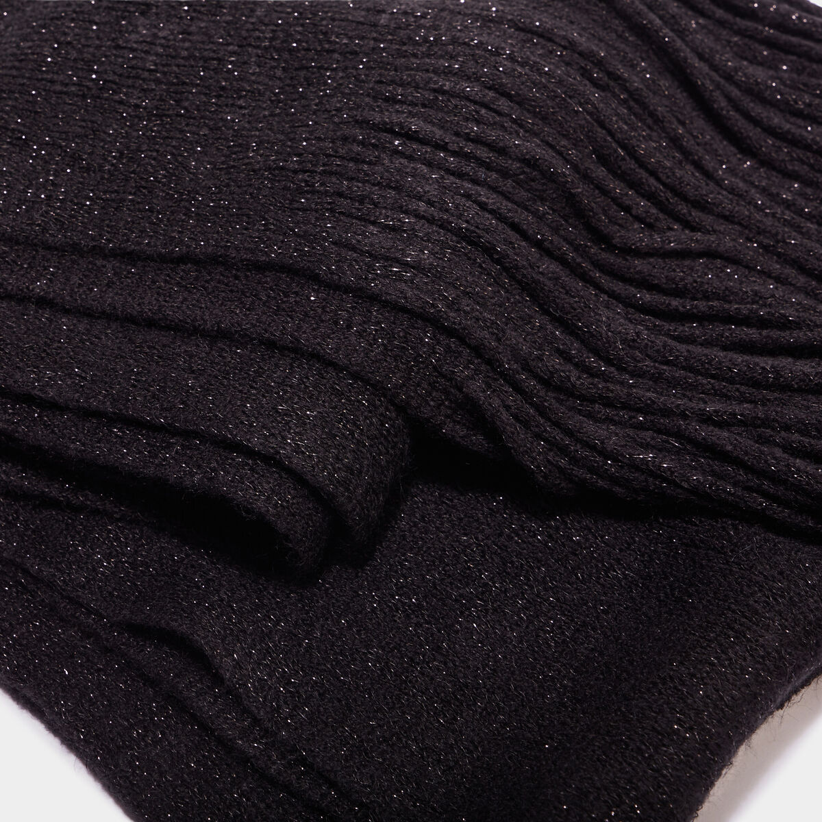 Écharpe tricotée à franges noir femme