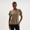 T-shirt d&eacute;tails clous coton taupe femme