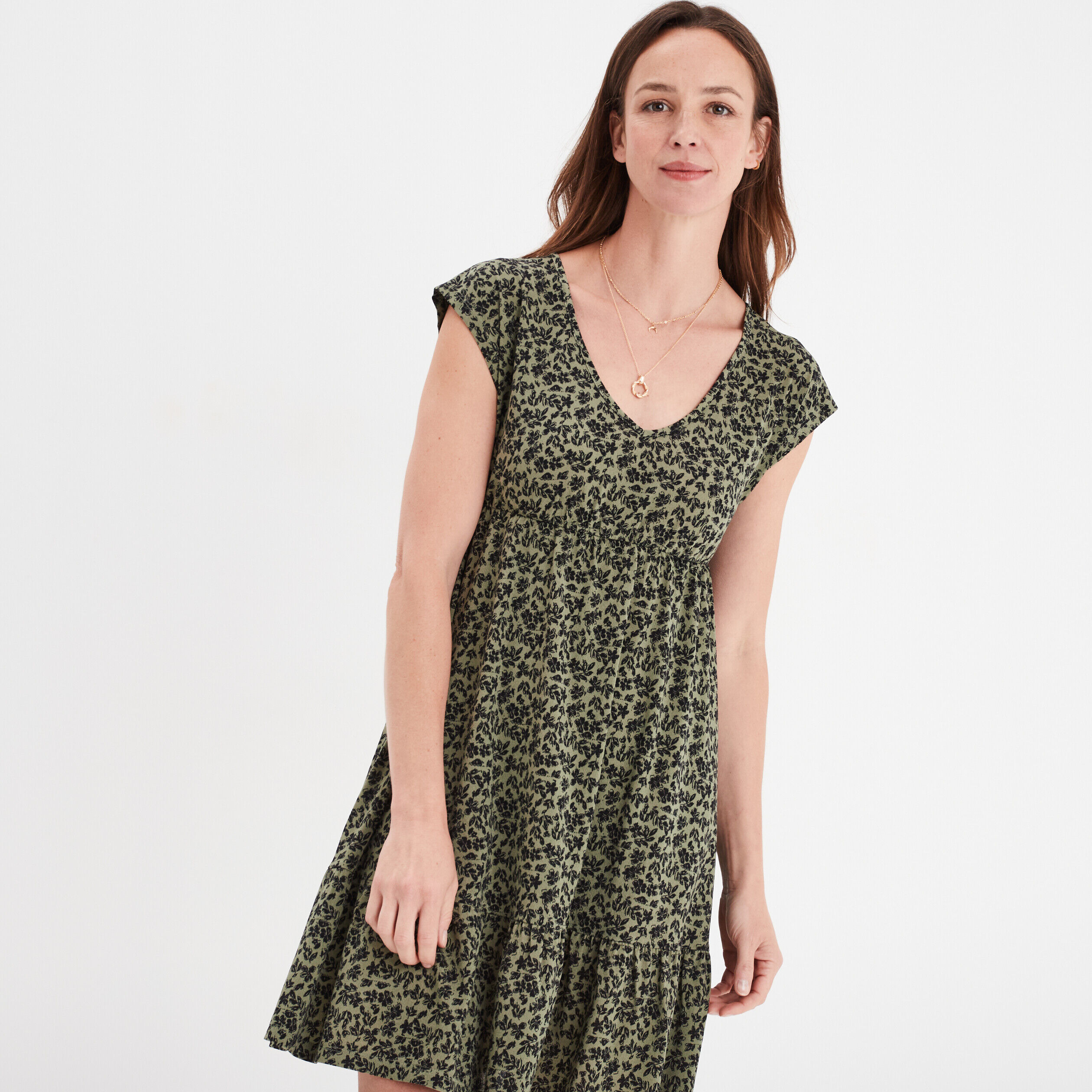 Robe patineuse manches courtes vert kaki femme LH