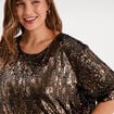 T-shirt sequins manches courtes loose couleur cuivre femme grande taille