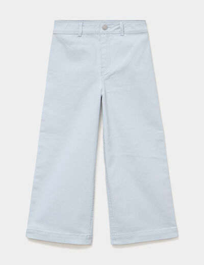 Pantalon large coton stretch bleu ciel fille