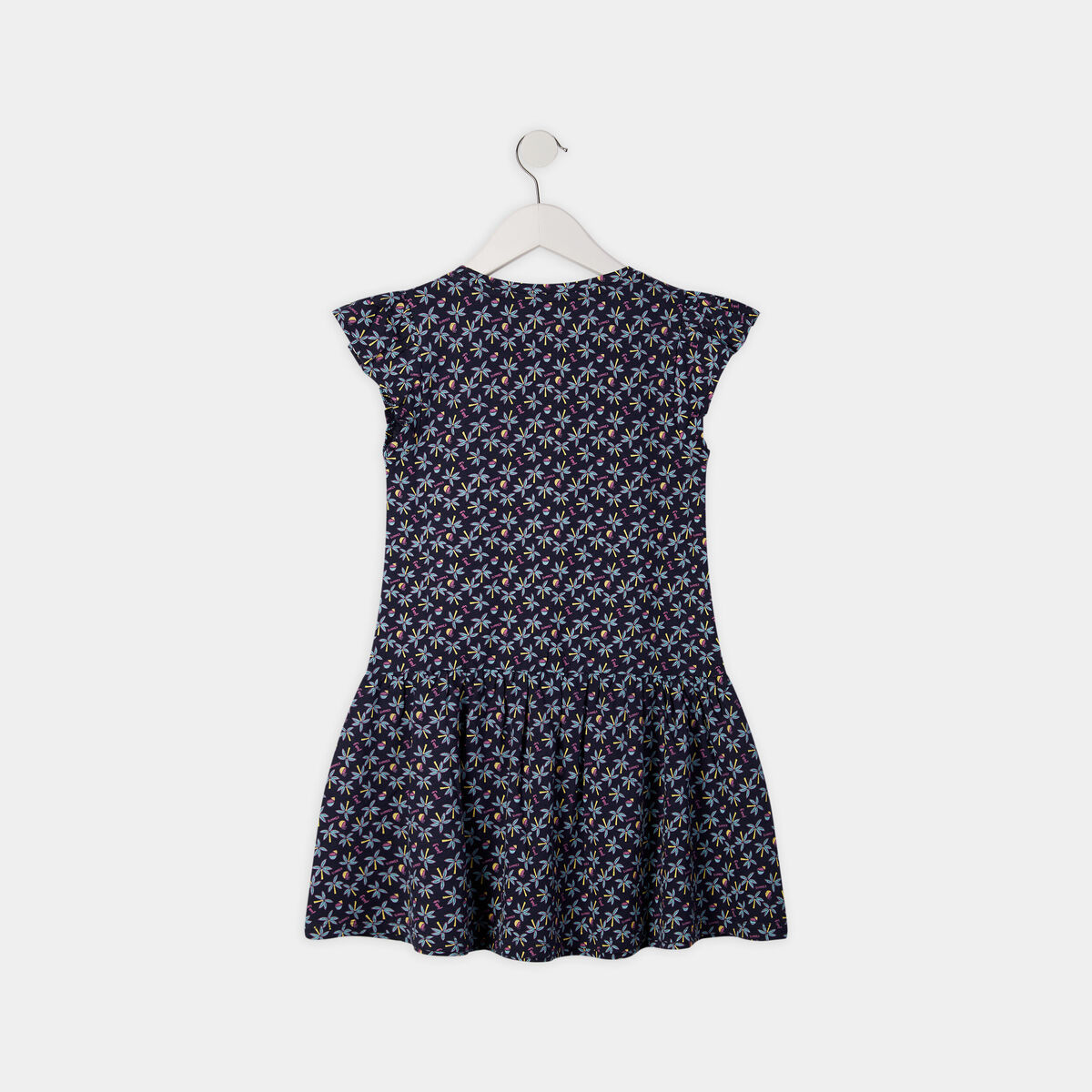 Robe courte évasée à volants bleu marine fille