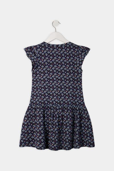 Robe courte évasée à volants bleu marine fille