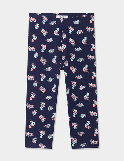 Legging 3/4 élastiqué coton bleu marine fille