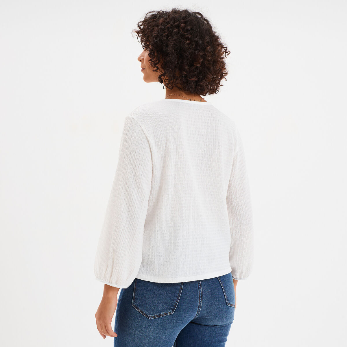 T-shirt noeuds et manches 3/4 blanc femme