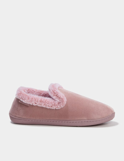 Chaussons fausse fourrure anti-d&eacute;rapants rose pastel femme