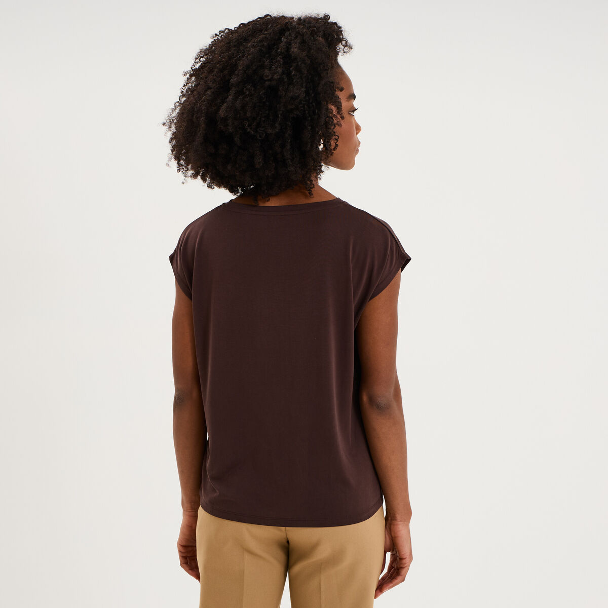 T-shirt manches courtes coupe droite marron fonc&eacute; femme