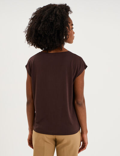 T-shirt manches courtes coupe droite marron fonc&eacute; femme