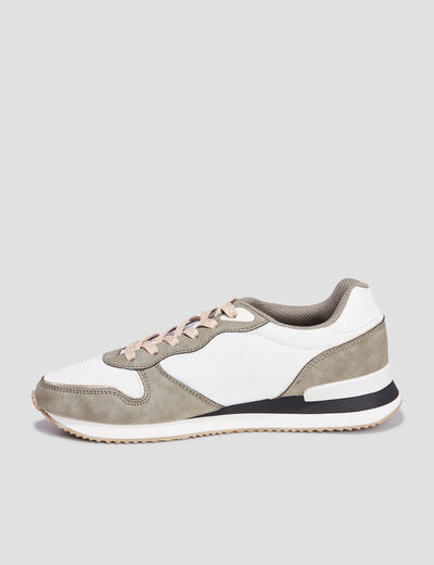 Baskets bi-mati&egrave;re &agrave; lacets Creeks vert kaki femme
