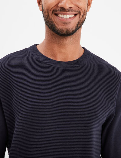 Pull col rond coton manches longues bleu foncé homme