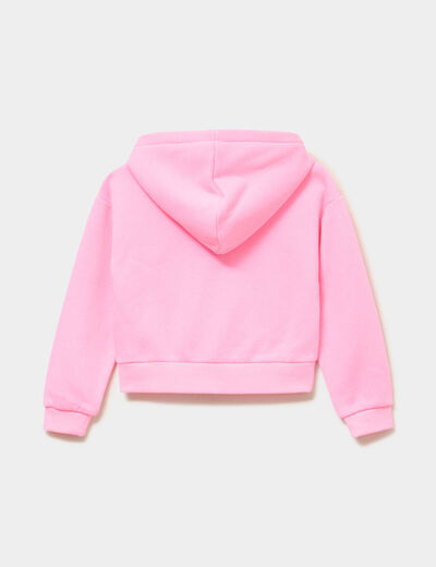 Sweat zipp&eacute; &agrave; capuche rose fluo fille