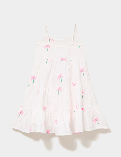 Robe brod&eacute;e &agrave; bretelles coton ecru fille