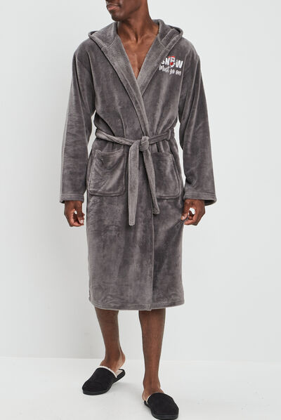 Peignoir de Noël à capuche gris homme