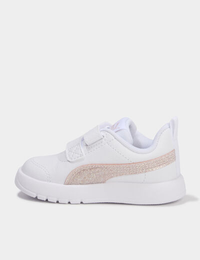 Baskets &agrave; scratchs Puma Courtflex Glitz blanc b&eacute;b&eacute; fille