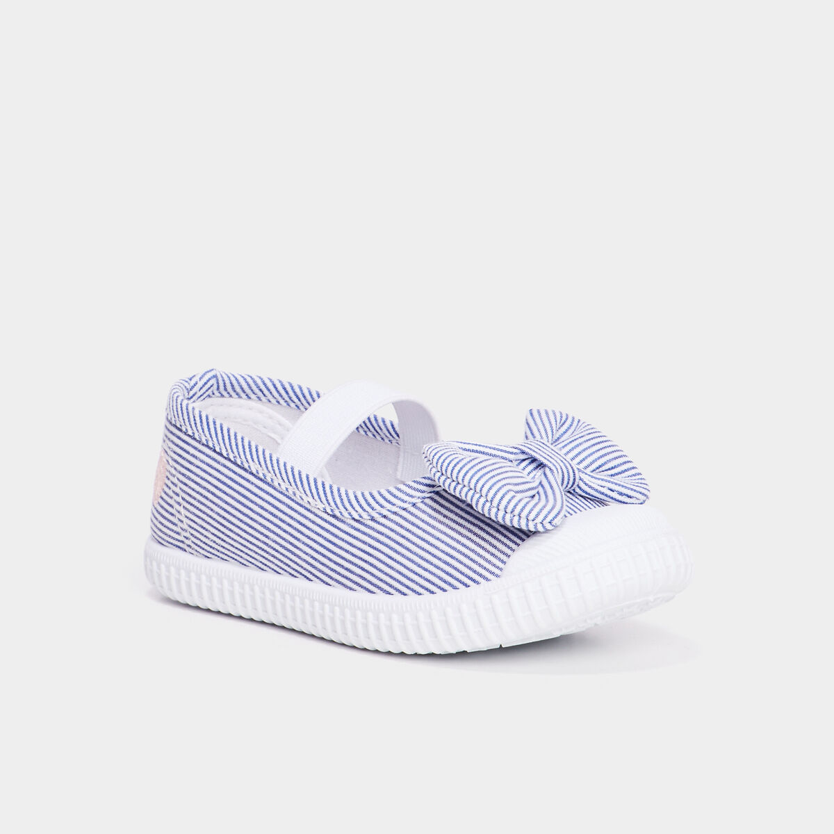 Babies en toile &agrave; noeuds bout renforc&eacute; bleu ciel fille