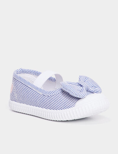 Babies en toile &agrave; noeuds bout renforc&eacute; bleu ciel fille