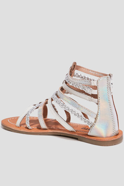 Sandales spartiates en cuir gris argent fille