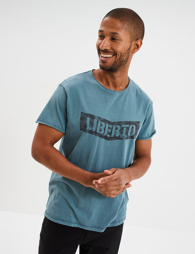 T-shirt manches courtes coton d&eacute;lav&eacute; bleu gris homme