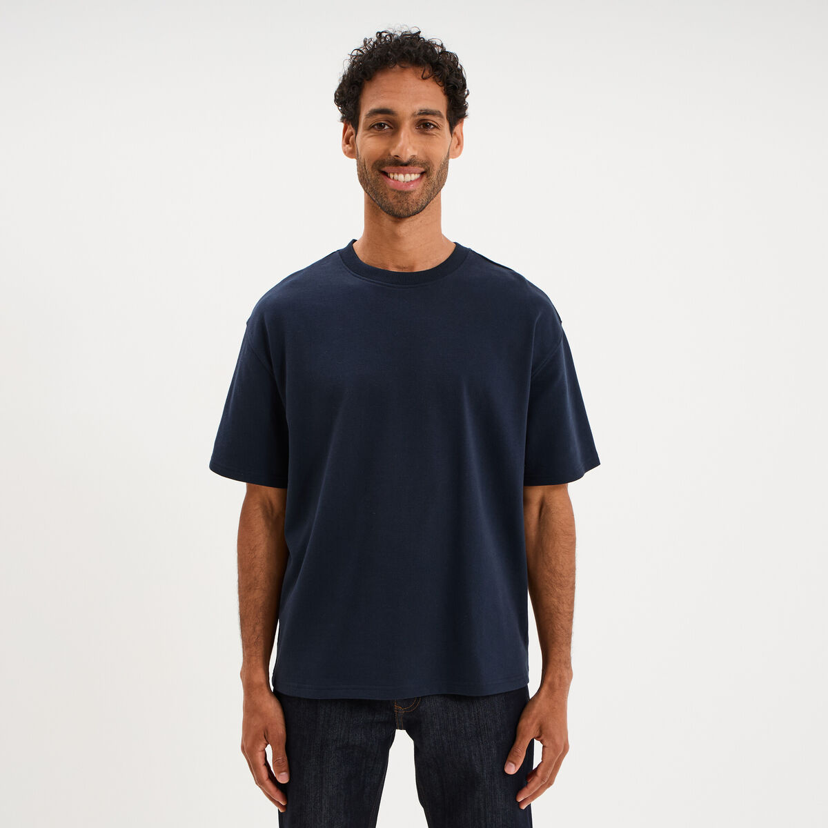 T-shirt col rond droit relax fit bleu marine homme