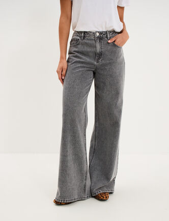 Jeans extra wide leg taille haute denim gris femme