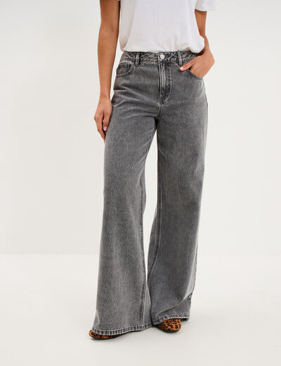 Jeans extra wide leg taille haute denim gris femme
