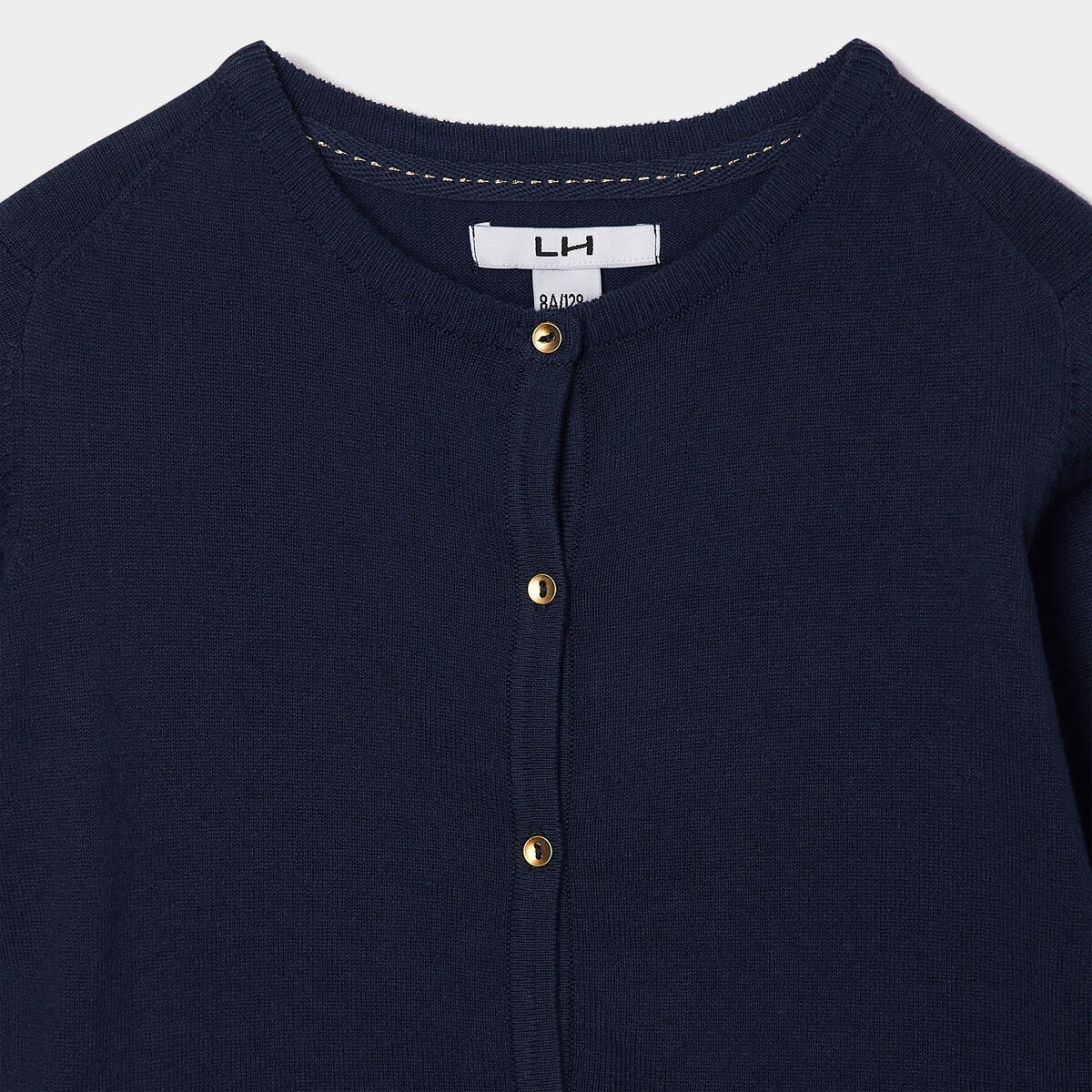 Gilet boutonn&eacute; coton m&eacute;lang&eacute; bleu marine fille