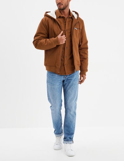 Blouson doublé à capuche coton marron homme
