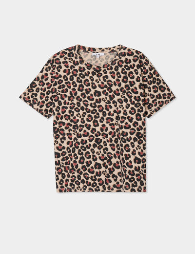 T-shirt coton col rond manches courtes sable femme